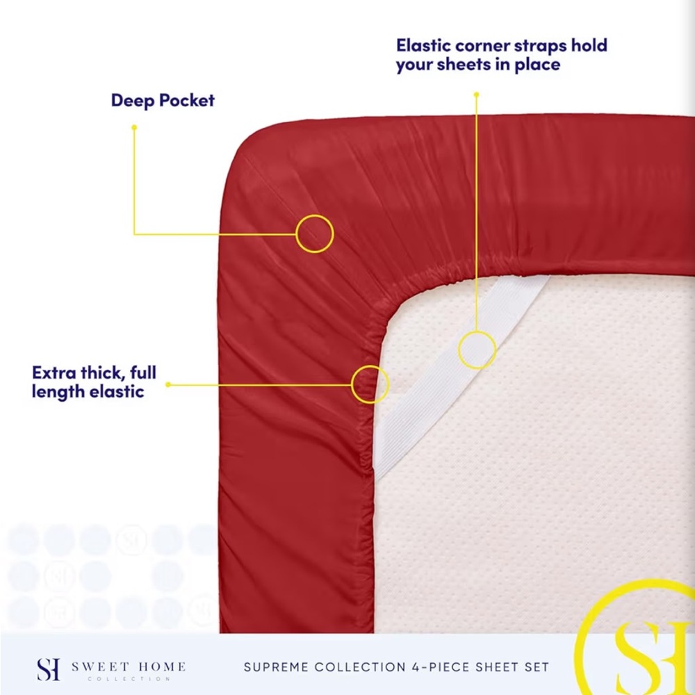 Queen Size Red Bedding Sheet Set - Classic Comfort - Picture 4 of 9
